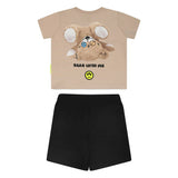 Barrow Kids T-shirt Sabbia con Stampa Retro con Shorts Neri per Neonati