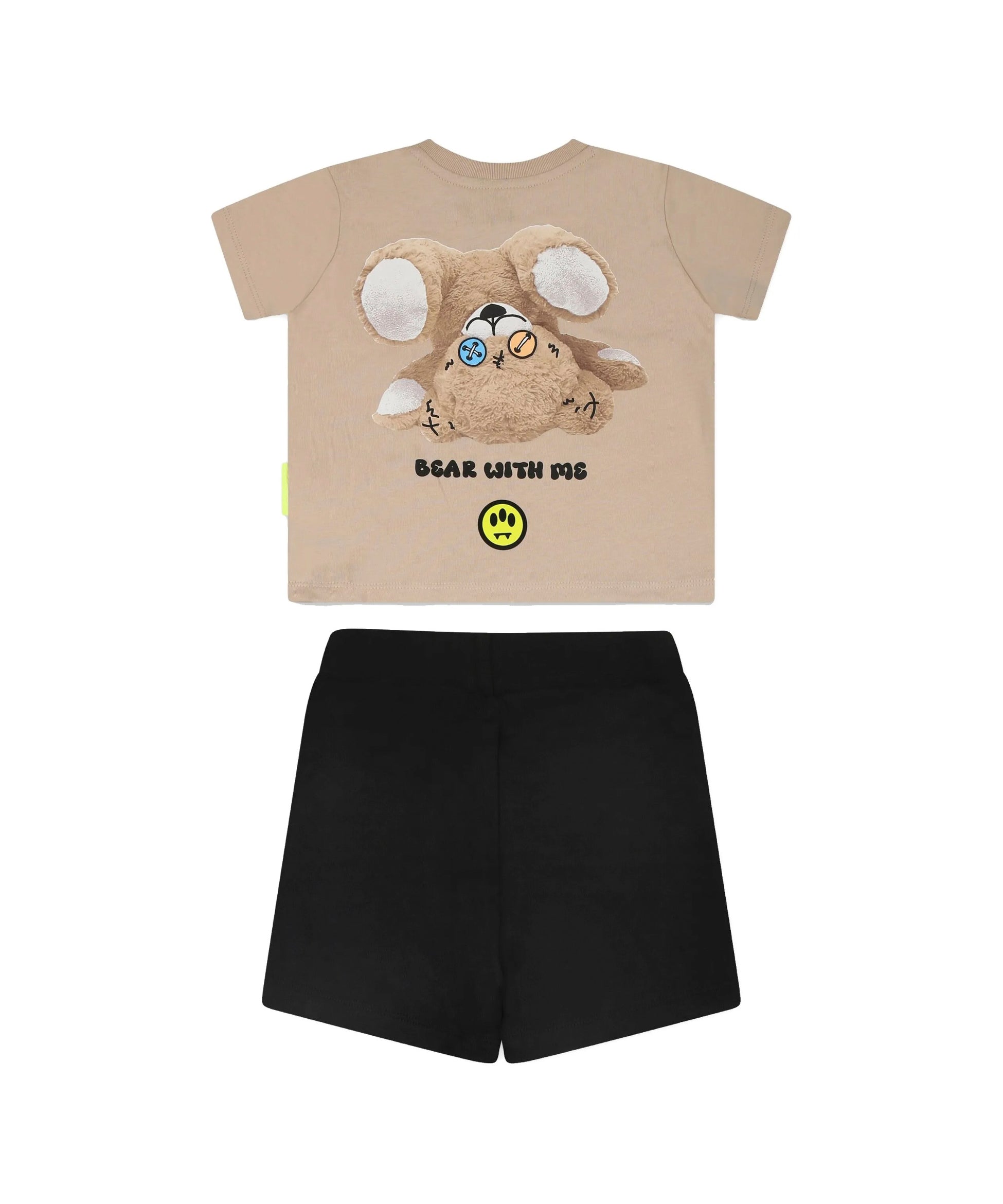 Barrow Kids T-shirt Sabbia con Stampa Retro con Shorts Neri per Neonati