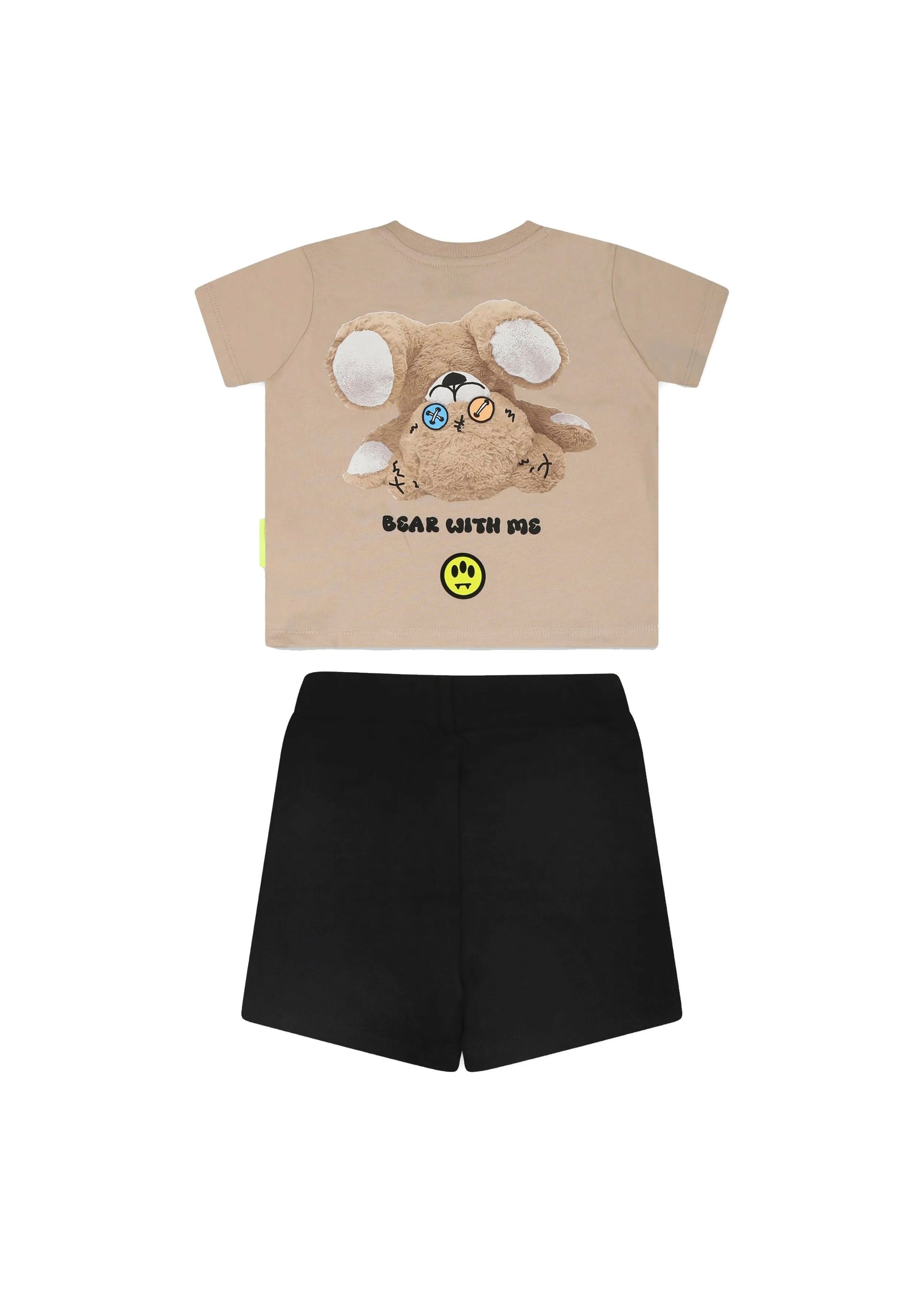 Barrow Kids T-shirt Sabbia con Stampa Retro con Shorts Neri per Neonati