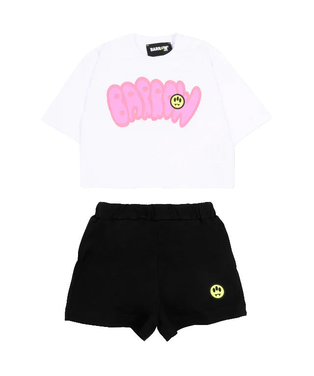 Barrow Kids Completo Bianco e Nero con Stampa Rosa per Neonate