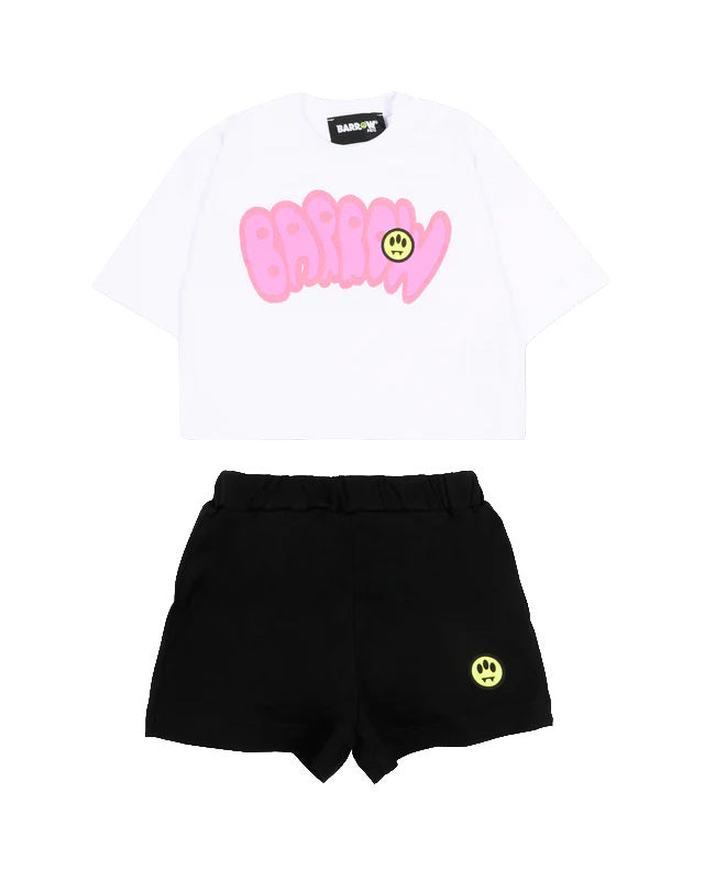 Barrow Kids Completo Bianco e Nero con Stampa Rosa per Neonate