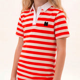 Msgm Kids Abito Rosso/Bianco Modello Polo a Righe per Bambine