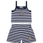 Moschino Kids Top+Short Bianco/Blu a Strisce con Teddy Bear per Bambine