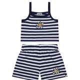 Moschino Kids Top+Short Bianco/Blu a Strisce con Teddy Bear per Bambine