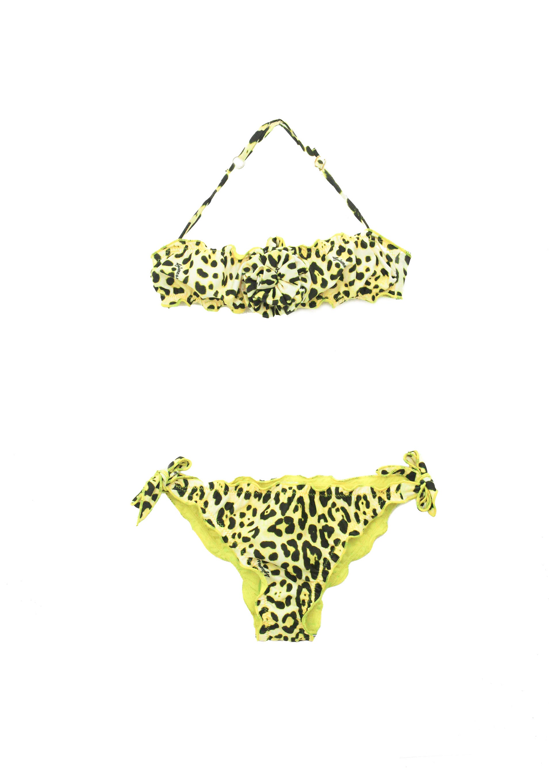 4GIVENESS Costume Bikini a Fascia Fantasia Maculata Gialla per Bambine