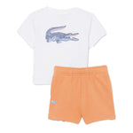 Lacoste Kids Completo Bianco e Arancio con Stampa Logo per Neonati
