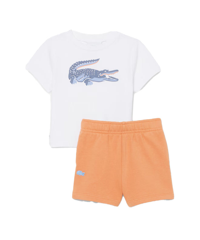 Lacoste Kids Completo Bianco e Arancio con Stampa Logo per Neonati