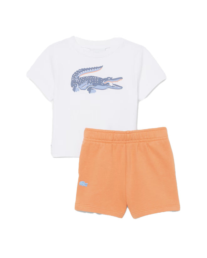 Lacoste Kids Completo Bianco e Arancio con Stampa Logo per Neonati
