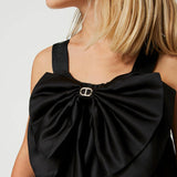 Twinset Kids Abito Nero in Raso con Fiocco