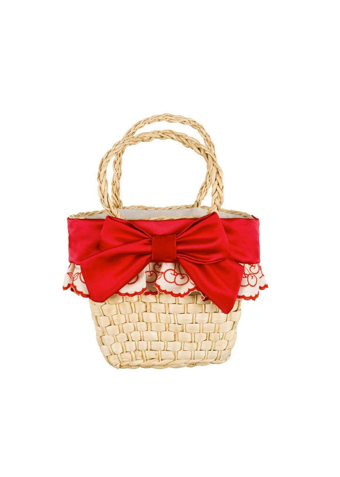 Vivetta Kids Borsetta in Paglia con Fiocco Rosso