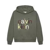 Calvin Klein Kids Felpa con Cappuccio Verde Scuro con Stampa Logo a Contrasto per Bambini