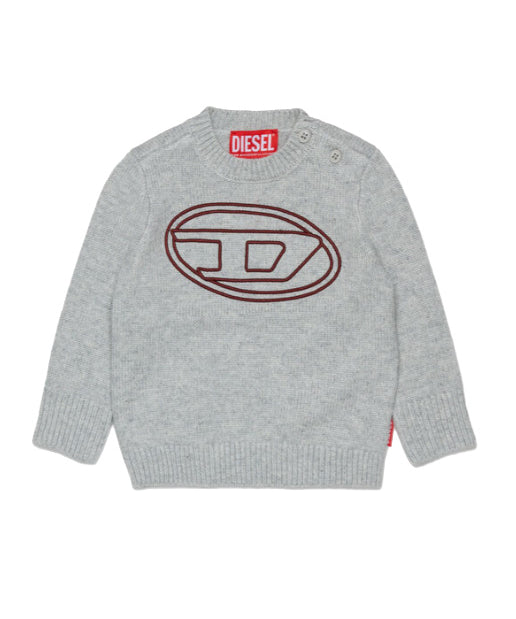 Diesel Kids Maglioncino Grigio Melange con Logo Oval-D per Neonati