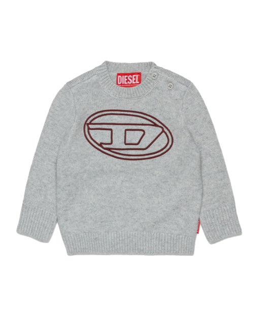 Diesel Kids Maglioncino Grigio Melange con Logo Oval-D per Neonati