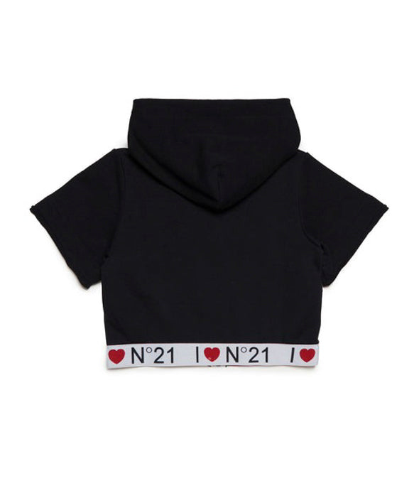 N°21 Kids Felpa Crop con Cappuccio Nera