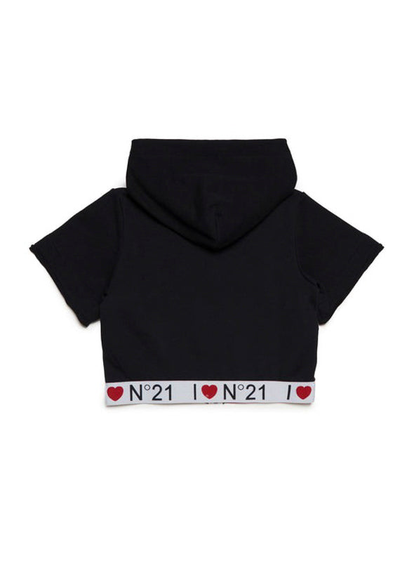 N°21 Kids Felpa Crop con Cappuccio Nera