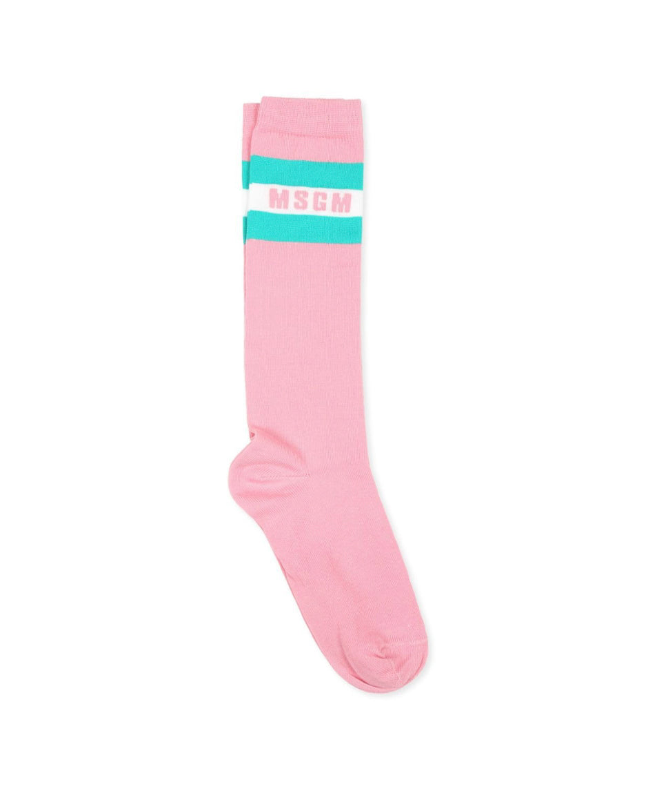 MSGM Kids Calzino Rosa con Logo per Bambine