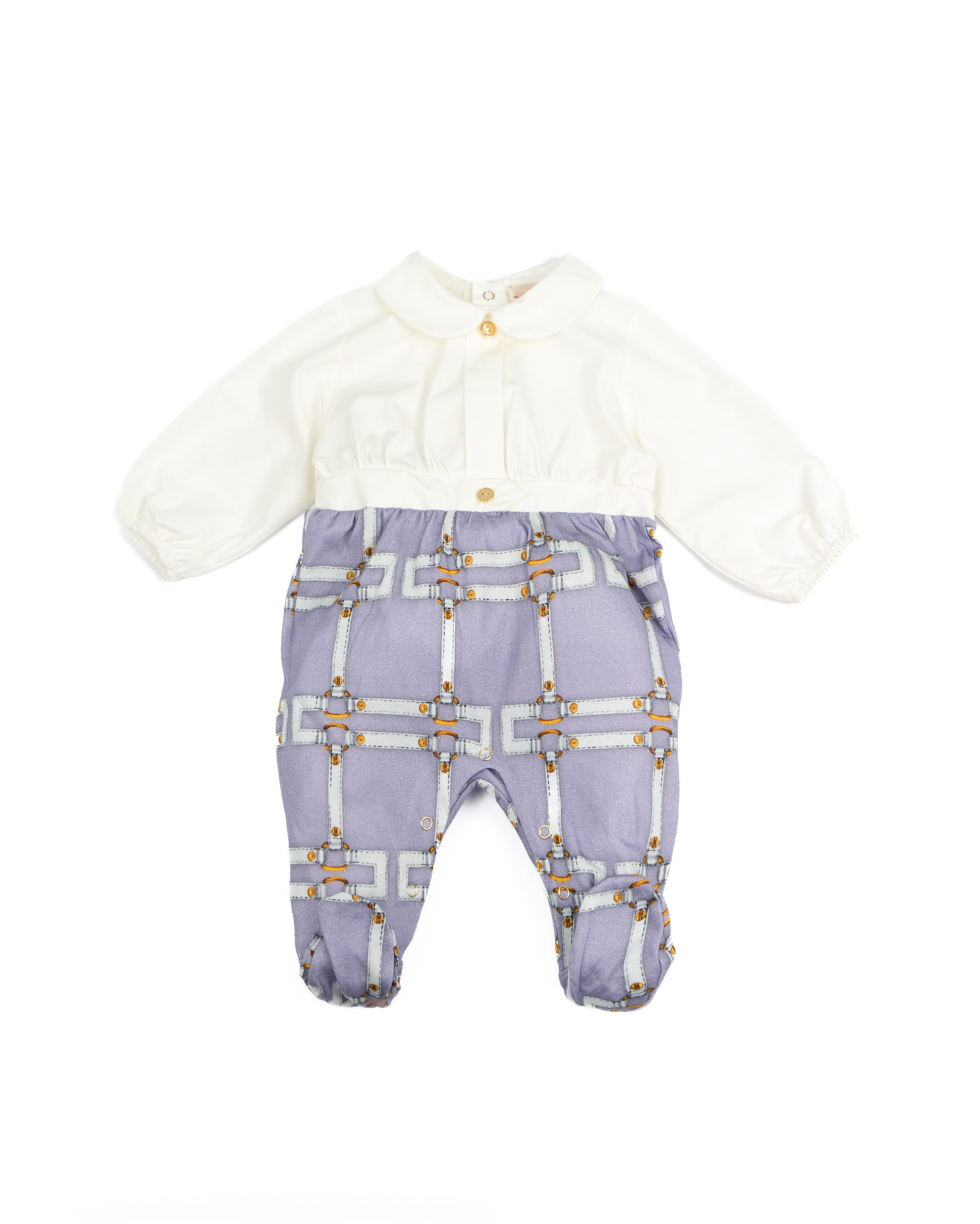 Elisabetta Franchi La Mia Bambina Tutina Lilla/Avorio con Motivo Catene per Neonate