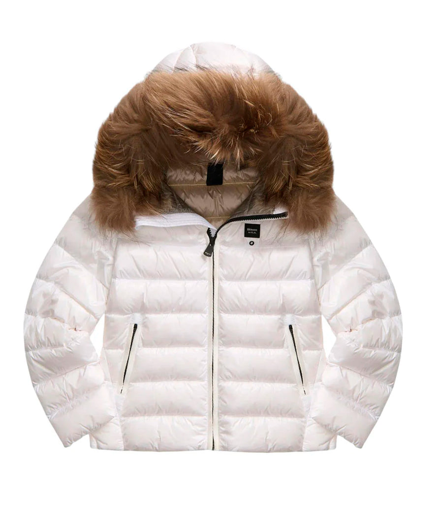 Blauer Kids Giubbino Bianco e Cappuccio con Pelliccia Arcadia Junior per Bambine