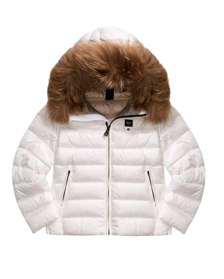 Blauer Kids Giubbino Bianco e Cappuccio con Pelliccia Arcadia Junior per Bambine
