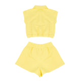 Pinko Kids Completo Maglia Crop e Shorts Giallo per Bambine
