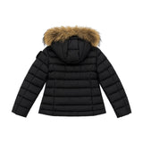 Blauer Kids Piumino Nero con Cappuccio e Pelliccia con Logo Gioiello per Bambine