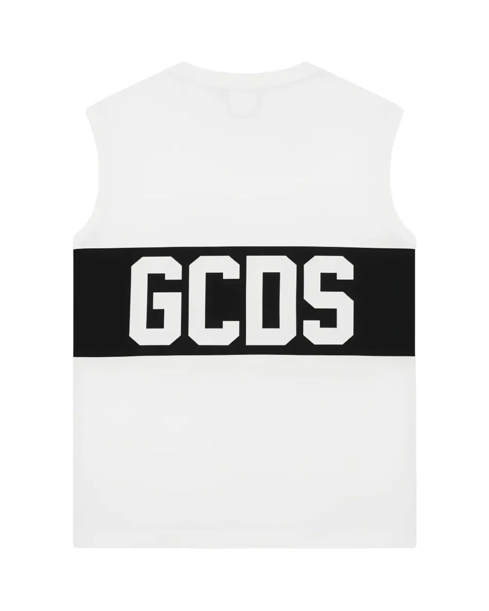 Gcds Kids Canotta Bianco con Banda Nera Logata Unisex