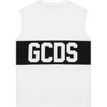 Gcds Kids Canotta Bianco con Banda Nera Logata Unisex