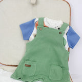 Minibanda T-shirt con Stampa con Salopette Verde per Neonati