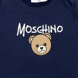 Moschino Kids Felpa Blu Navy a Maniche Lunghe con Stampa Teddy Bear e Logo per Neonati