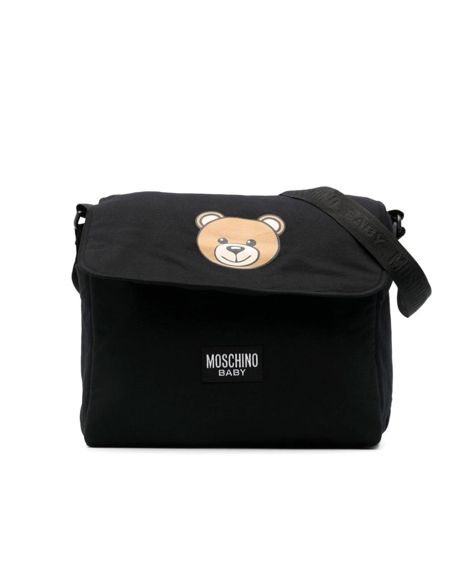 Moschino Kids Borsa Mamma Nera Teddy Bear con Fasciatoio per Neonati