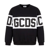 Gcds Kids Felpa Nero con Banda Logata Bianco Unisex