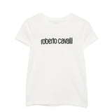 Roberto Cavalli Kids T-Shirt Bianco con Logo Ricamato per Bambine