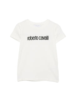 Roberto Cavalli Kids T-Shirt Bianco con Logo Ricamato per Bambine