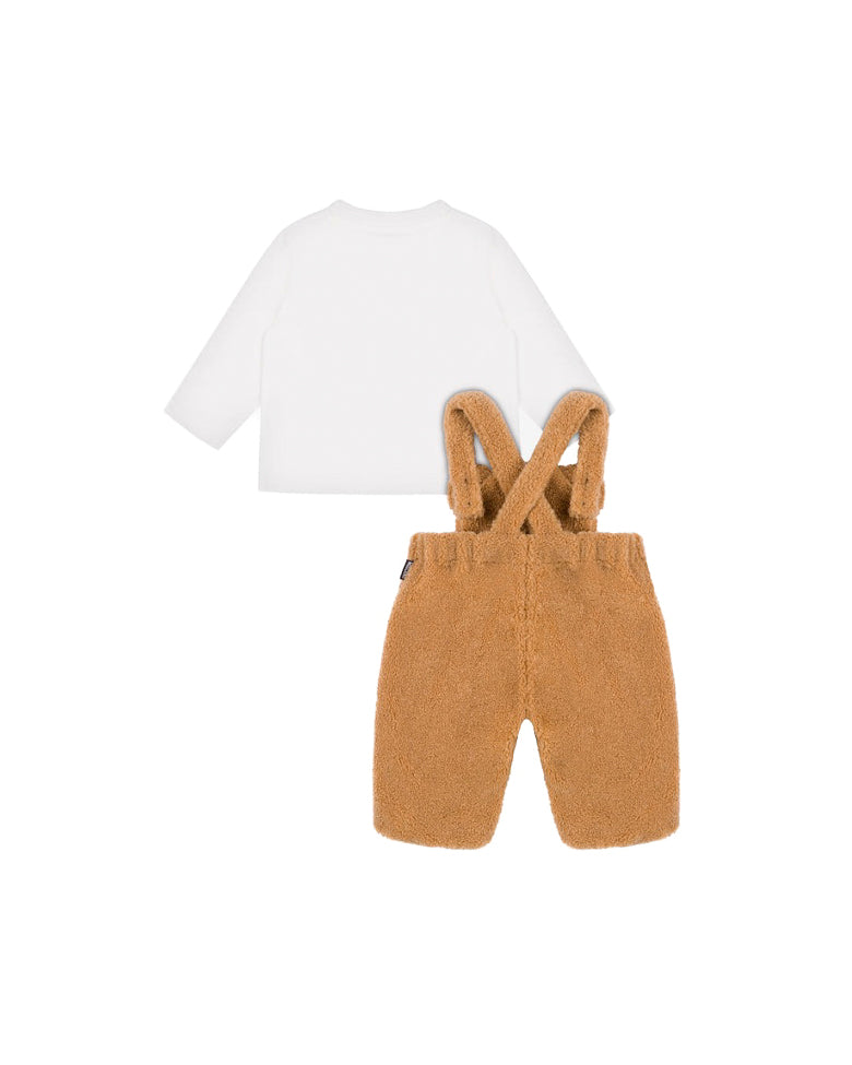Moschino Kids T-shirt Bianca con Salopette Teddy per Neonati