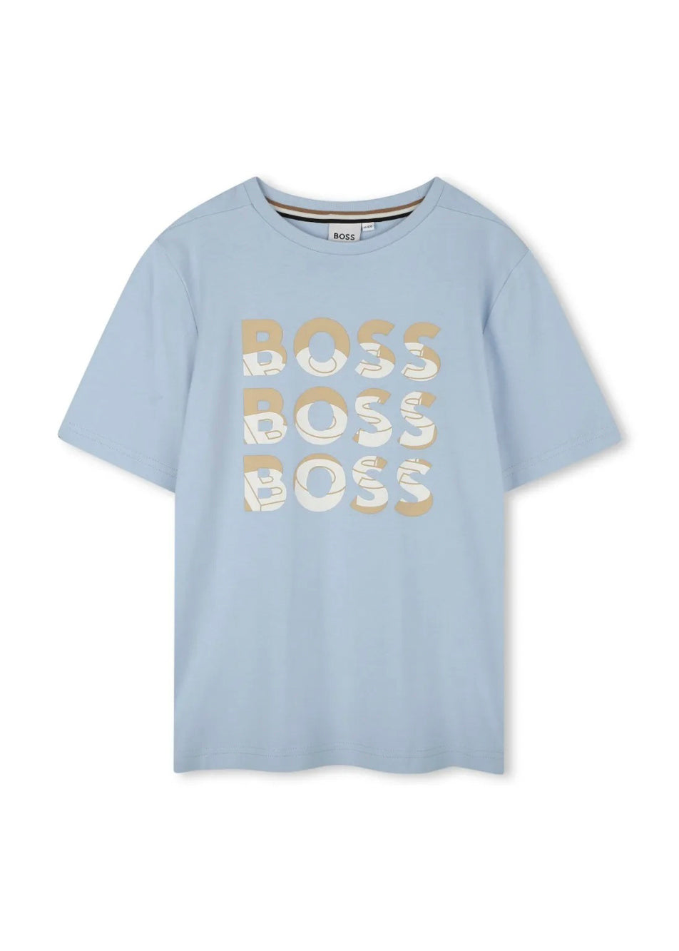 Boss Kids T-shirt Celeste con Stampa Boss per Bambini