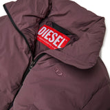 Diesel Kids Piumino Prugna Cropped Collo Alto con Logo D Ricamato e Zip per Bambine