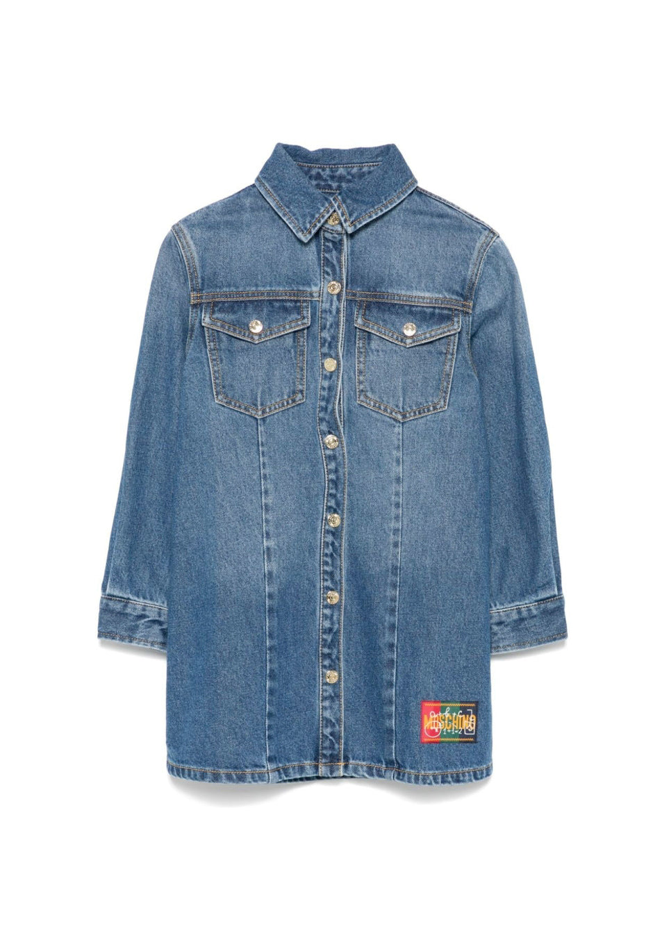 Moschino Kids Abito Denim con Ricamo Teddy Bear per Bambine