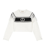 Twinset Kids Maglione Bianco/Nero con Intarso Logo per Bambine