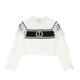 Twinset Kids Maglione Bianco/Nero con Intarso Logo per Bambine