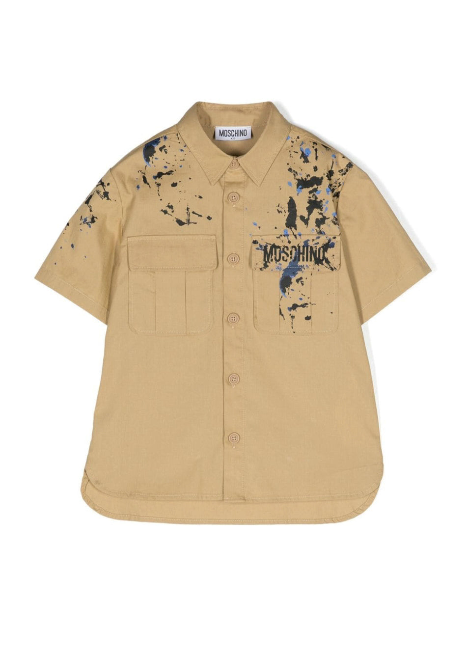 Moschino Kids Camicia Beige con Stampa Vernice per Bambini (fronte)