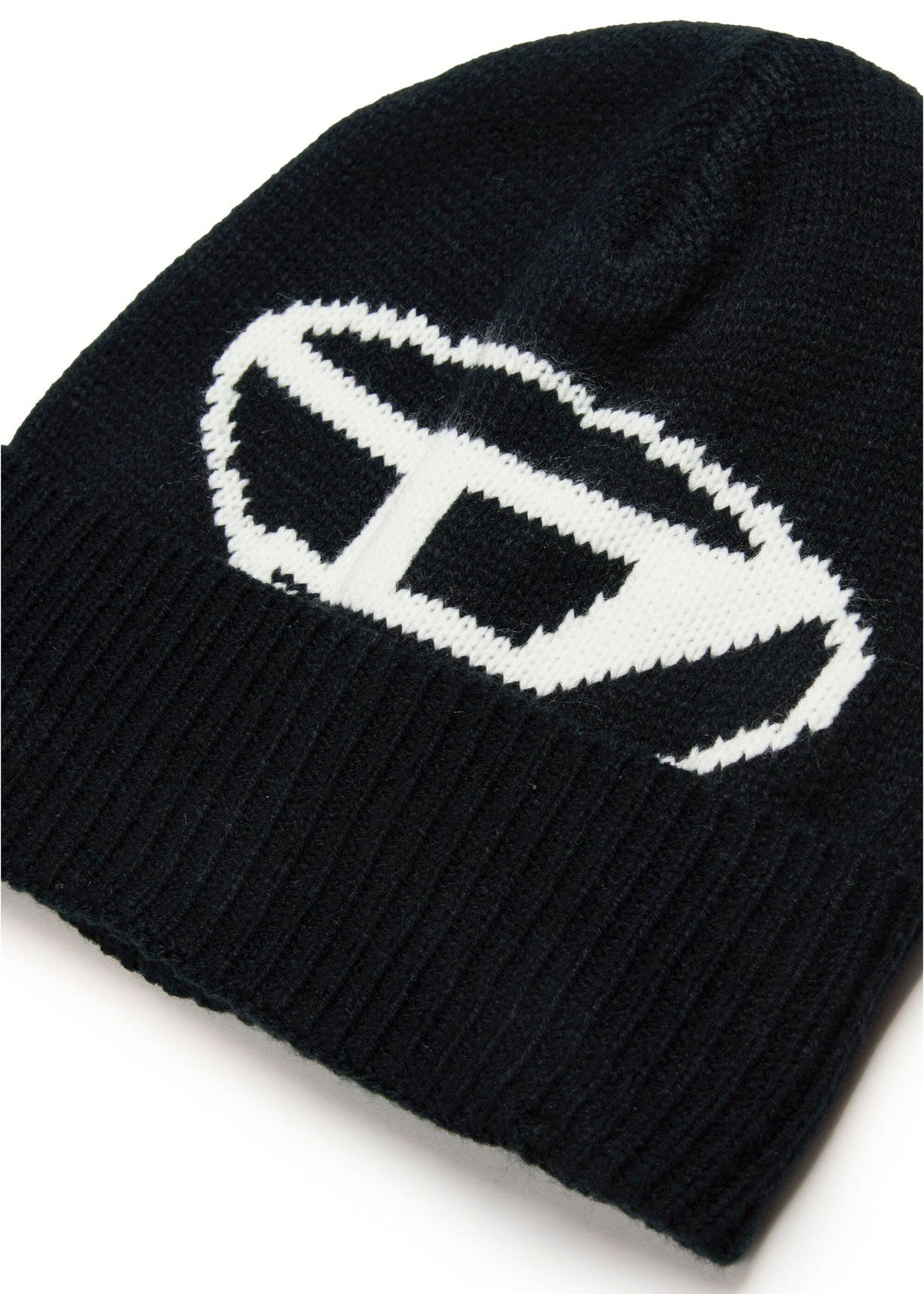 Diesel Kids Cappello Beanie Nero con Intarso Oval D (dettaglio)