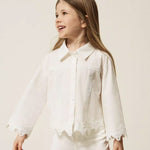 Twinset Kids Camicia Off-White con Dettagli in Pizzo per Bambine e Neonate