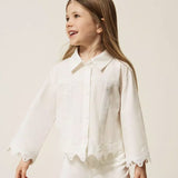 Twinset Kids Camicia Off-White con Dettagli in Pizzo per Bambine e Neonate