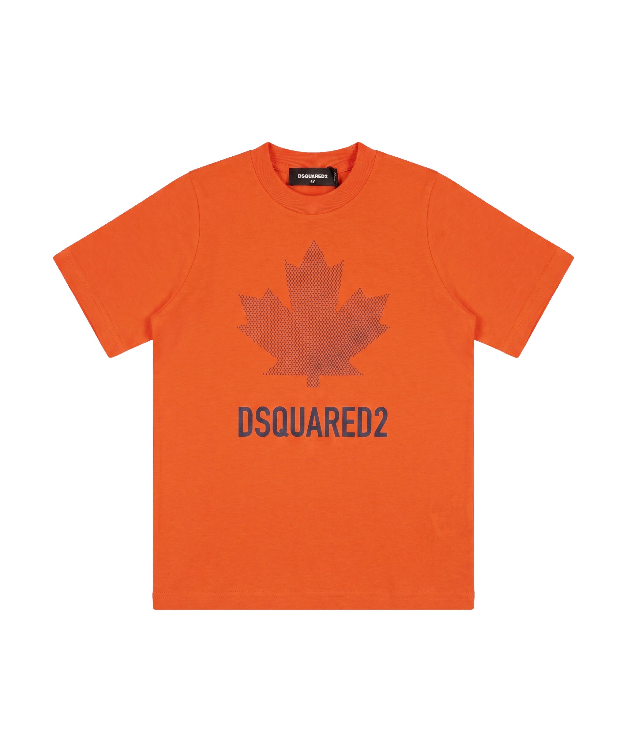 Dsquared2 Kids T-Shirt Arancione in Cotone con Foglia d'Acero e Logo per Bambini
