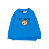 Moschino Kids Felpa Azzurra a Maniche Lunghe con Stampa Teddy Bear e Logo per Neonati