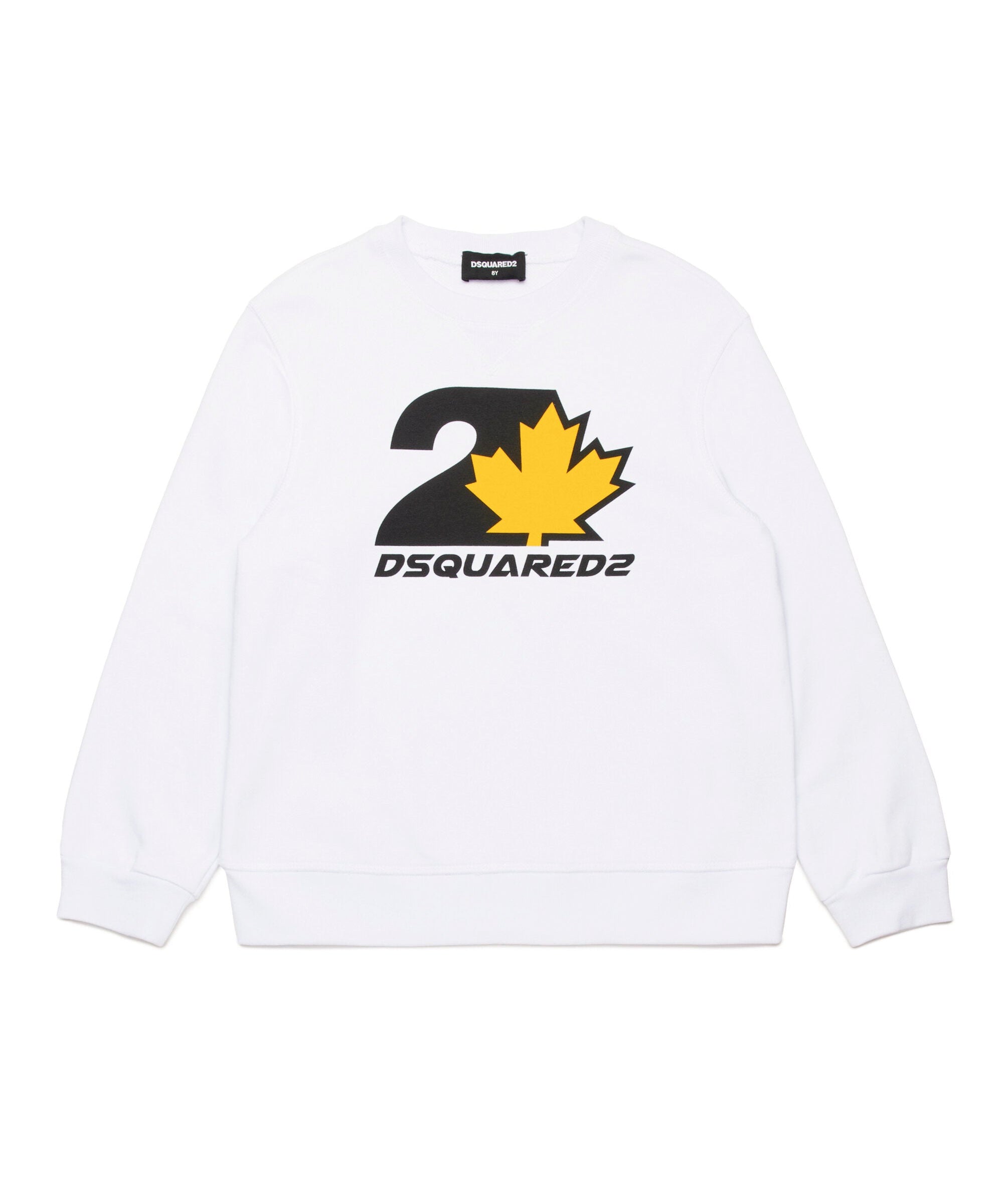 Dsquared2 Kids Felpa Girocollo Bianca con Stampa D2 Leaf per Bambini