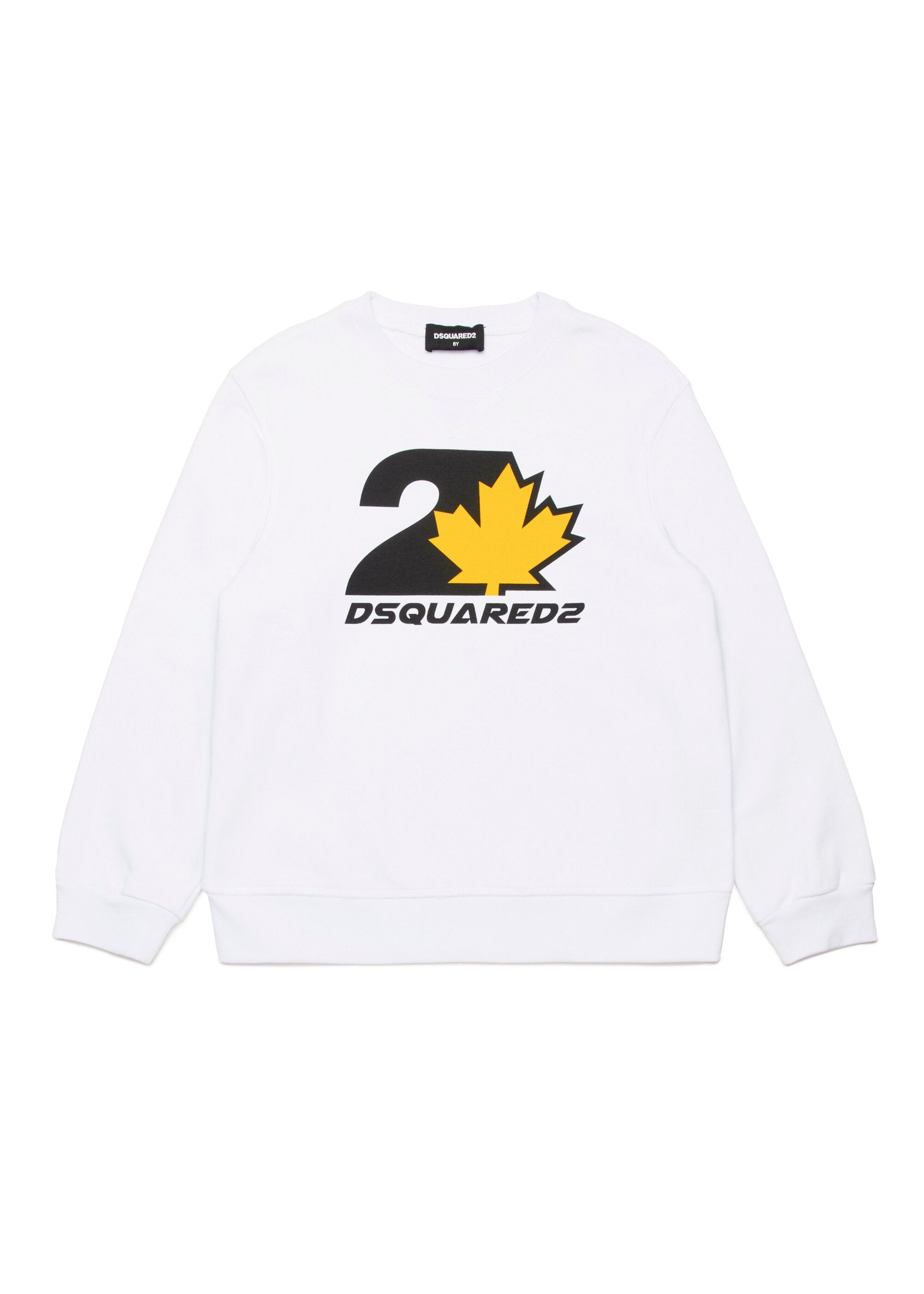 Dsquared2 Kids Felpa Girocollo Bianca con Stampa D2 Leaf per Bambini