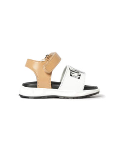 Moschino Kids White and Biscuit Logo Sandals for Infants