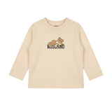 Moschino Kids T-Shirt Manica Lunga Beige in Cotone Unisex con Teddy Bear e Logo per Bambini e Bambine