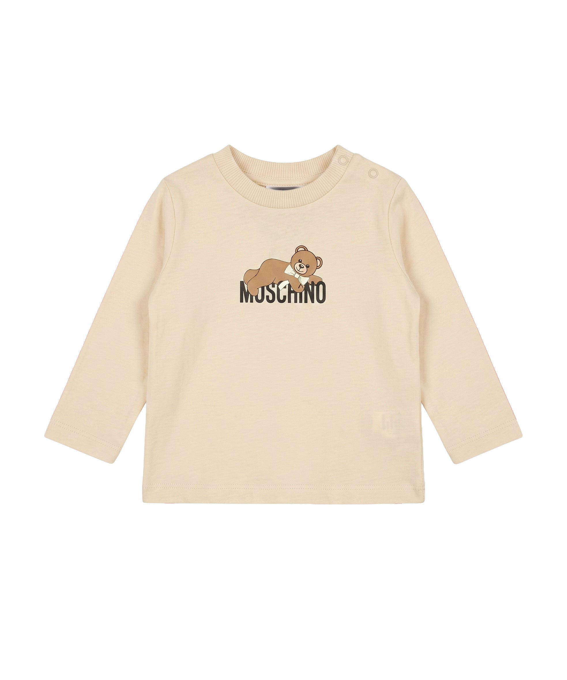 Moschino Kids T-Shirt Manica Lunga Beige in Cotone Unisex con Teddy Bear e Logo per Bambini e Bambine